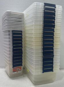 Hefty Storage Solutions Plastic Totes &ndash; 6.5 qt & 15 qt, Clear with Blue Latches, Stackable