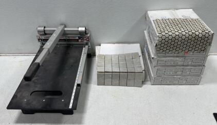Manual Tile Cutter & 5 Boxes of Light Gray Penny and 1 box of Square Mosaic Porcelain Tiles, 24" Capacity
