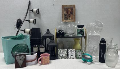 Bulk Lot Home Decor: Glass Vases, Metal Lanterns, Track Lighting, Frames, Disney Bottle