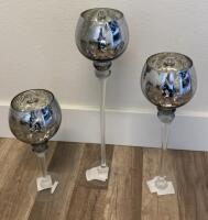 Silver Mercury Glass Candle Holder Set, 3 Tall Decorative Votive Goblets, 20/17/13 inch - 2