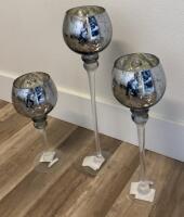 Silver Mercury Glass Candle Holder Set, 3 Tall Decorative Votive Goblets, 20/17/13 inch - 3