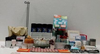 Home Decor Lot: Pumpkins, Christmas, Glass Decor, Office Supplies and More