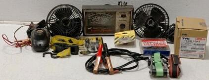 Mixed Automotive Tool Lot: Sears Engine Analyzer, Fog Lamp, Straps, Fans