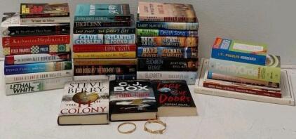 Mixed Book Lot: 28 Mystery, Fiction, Nonfiction Books, Puzzle Titles + 2 Bracelets Jewelry Bonus