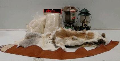 Coleman Lanterns (Can't Test, Worth $30 to $100), Stuffing, Furs and More
