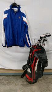 Maxfly Caddy, Maxfli Clubs, Putters and Drivers and XL Adidas Jacket