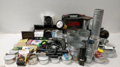 Large Mixed Lot: Craftsman & Skil Power Tools, Hand Tools, Accessories, 16GB SanDisk Card (Turns on)