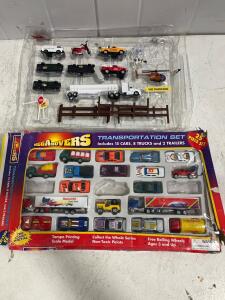 Mega Movers 25-Piece Die-Cast Vehicle Playset with Trucks, Cars, Helicopter, Signs, and Accessories