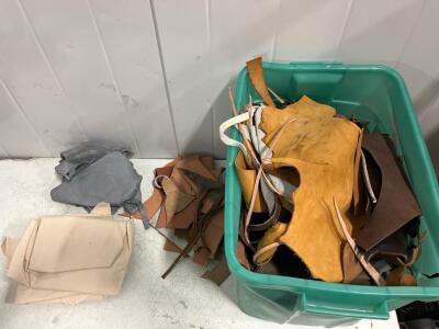 Large Assorted Cowhide Leather & Canvas Scraps Lot &ndash; Mixed Brown, Tan, Gray Colors, 30-50 sq ft