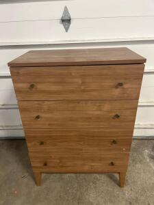 Mid-Century Modern 4-Drawer Dresser with Walnut Finish and Metal Handles