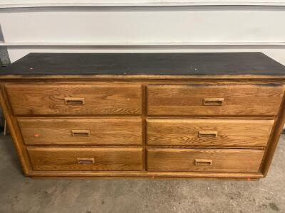 Solid Oak 6-Drawer Dresser, Black Laminate Top, 62x171/4x30&rdquo;, Heavy-Duty Vintage Style