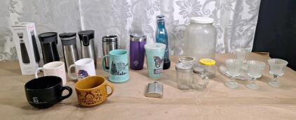 Lot Of Assorted Coffee Mugs & Water Bottles