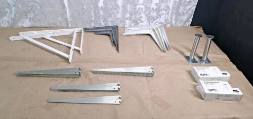 (27) 12" Reeve Slotted Shelf Brackets, (16) Assorted Wall Shelf Supports & (4) Adjustable