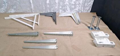 (27) 12" Reeve Slotted Shelf Brackets, (16) Assorted Wall Shelf Supports & (4) Adjustable