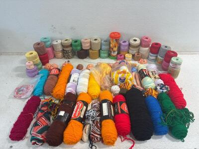 Crafting Supply Lot: Many Assorted colors of Yarn, Embrodiery thread, Doll Making Supplies.