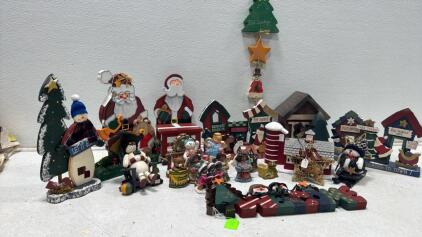 Large Assorted Christmas Tabletop Decor Lot &ndash; Santas, Snowmen, Village Scenes, 21 Pieces
