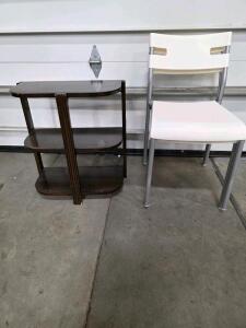 Mid-Century Modern Three-Tier Wooden Side Table with Ribbed Supports 21&rdquo;x11&rdquo;x23&rdquo;