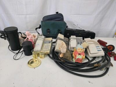 Cordless Landline Phones w/ Bases & Adapters, Green Soft Camera Bag, Lens covers, Battery Radio