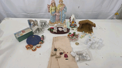 Musical Family Statue (White Christmas), Nativity Scenes, Burlap Christmas Gift Bags