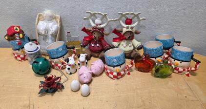 Assorted Holiday Decor Lot &ndash; Snowman Mugs, Reindeer, Angel, Salt & Pepper Shakers