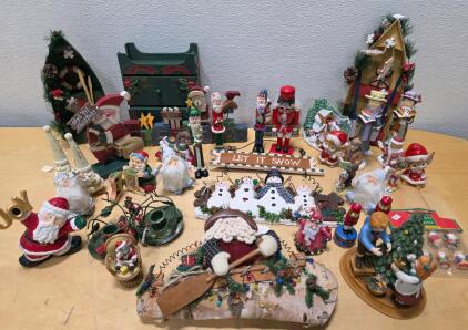 Mixed Lot Vintage & Handcrafted Christmas Figurines Nutcrackers Snowmen Ornaments Holiday Decor
