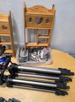 (3) Aluminum Tripod Camera Stands (3) Assorted Wooden Baby Gates (2) Wooden Wall Mount Shelves And More - 3
