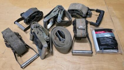 Heavy-duty Ratchet Tie Down Straps Lot - Mixed Hooks, Includes Bondo Fiberglass Cloth