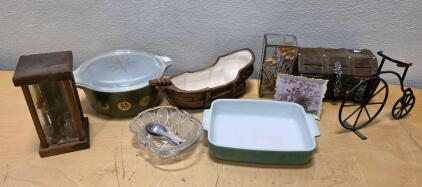 Vintage Pyrex Compass Casserole, Decorative Planter, Glassware, Tricycle, Chest