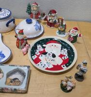 Blue & White Kitchenware Set with Casserole, Spoon Rests & Holiday Christmas Figurines - 2