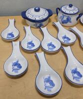 Blue & White Kitchenware Set with Casserole, Spoon Rests & Holiday Christmas Figurines - 3
