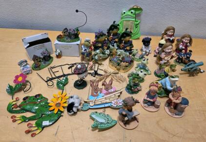 Large Assortment of Frog Figurines, Children & Animal Ornaments &ndash; Mixed Material D&eacute;cor Lot