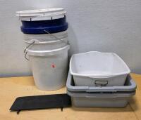 Assorted Utility Buckets and Tubs with Plastic Divider/Panel