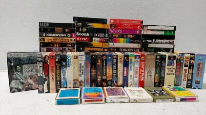Large Lot of ~60+ Mixed Genre VHS Tapes: Clint Eastwood, John Wayne, 6 Classic 8-Tracks: Movies, How-To, Rock, Compilations and More