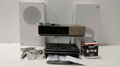 Vintage Stereo Cassette Deck/Receiver System (Turns On) with Large Wall-Mount Speakers (No Cord, Untested)