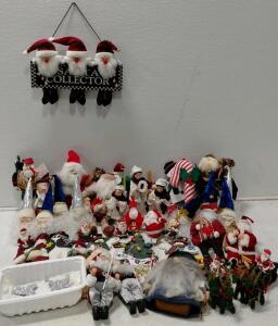 Santa Claus Figurine & Decoration Lot ~30+ Pieces Mixed Materials, "Santa Collector" Sign