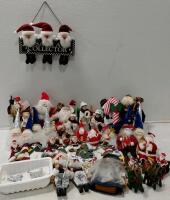 Santa Claus Figurine & Decoration Lot ~30+ Pieces Mixed Materials, "Santa Collector" Sign