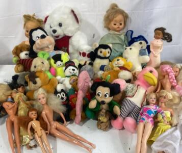 Vintage Assorted Lot: Barbie, Raggedy Ann, Disney Plush, Steiff Teddy Bears
