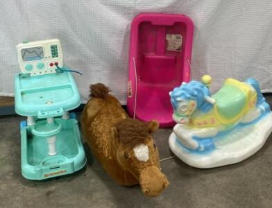 Pastel Plastic Rocking Horse Toy, Sturdy Wide Base, 34" Long, Toddler Size, Multi-Color