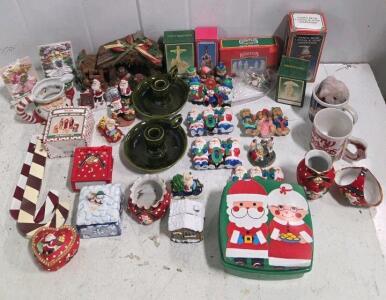 Large Lot Christmas Decor &ndash; Santa, Nativity, Angels, Mugs, Candle Holders, Boxed Sets, Vintage