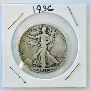 1936-D Walking Liberty Half Dollar, 90% Silver, Good Condition