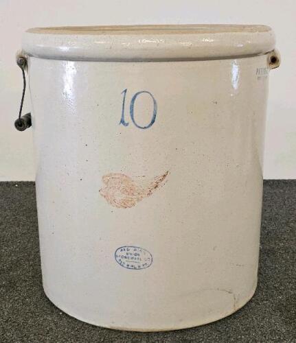 10 Gallon Red Wing Union Stoneware Crock, Large Red Wing, Circa 1915, Wire Handles, Oval Stamp
