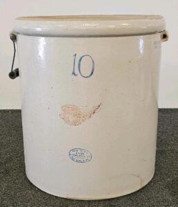 10 Gallon Red Wing Union Stoneware Crock, Large Red Wing, Circa 1915, Wire Handles, Oval Stamp