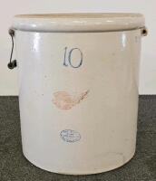 10 Gallon Red Wing Union Stoneware Crock, Large Red Wing, Circa 1915, Wire Handles, Oval Stamp