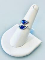 Sterling Silver Toi Et Moi Ring With 2.01Ct Blue Sapphires, 3.36G, Oval Prong Set, K16E2 Size 6.5