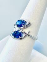 Sterling Silver Toi Et Moi Ring With 2.01Ct Blue Sapphires, 3.36G, Oval Prong Set, K16E2 Size 6.5 - 2