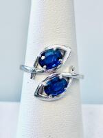 Sterling Silver Toi Et Moi Ring With 2.01Ct Blue Sapphires, 3.36G, Oval Prong Set, K16E2 Size 6.5 - 3