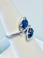 Sterling Silver Toi Et Moi Ring With 2.01Ct Blue Sapphires, 3.36G, Oval Prong Set, K16E2 Size 6.5 - 4