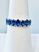 Silver Band Ring With 1.48Ct Oval Blue Gemstones, 7-Stone Design, Size Not Marked, ID K14E2 Size 6.5 - 3