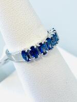 Silver Band Ring With 1.48Ct Oval Blue Gemstones, 7-Stone Design, Size Not Marked, ID K14E2 Size 6.5 - 4