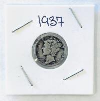 1937-D Mercury Dime, 90% Silver, Denver Mint, Circulated Condition